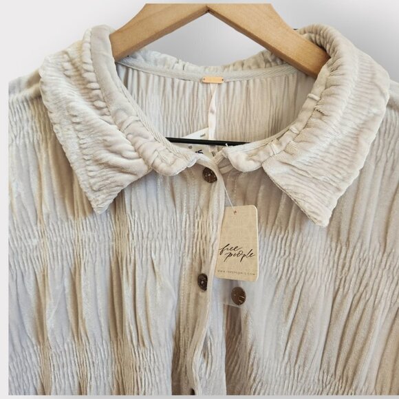 NWT Free People My Best Velvet Blouse Shirt Tunic in Silver Winter Fog Sz. M - Picture 8 of 11